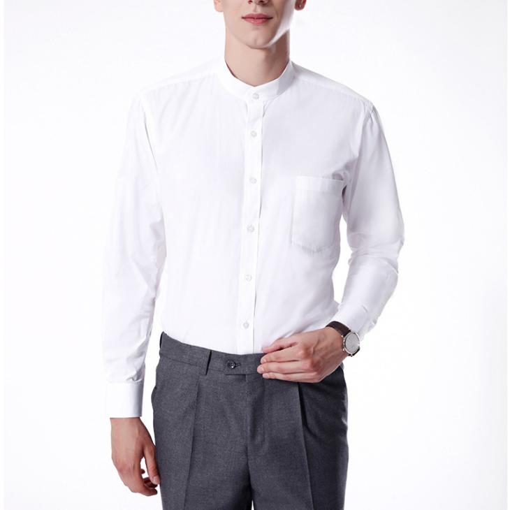 Shirts |  Mens White Grandad Collar Long Sleeve Shirt Clothing Mens