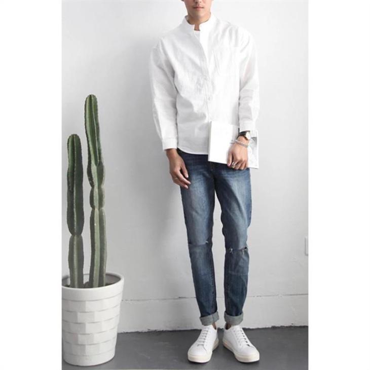 Shirts |  Mens White Linen Blend Long Sleeve Oversized Shirt Clothing Mens