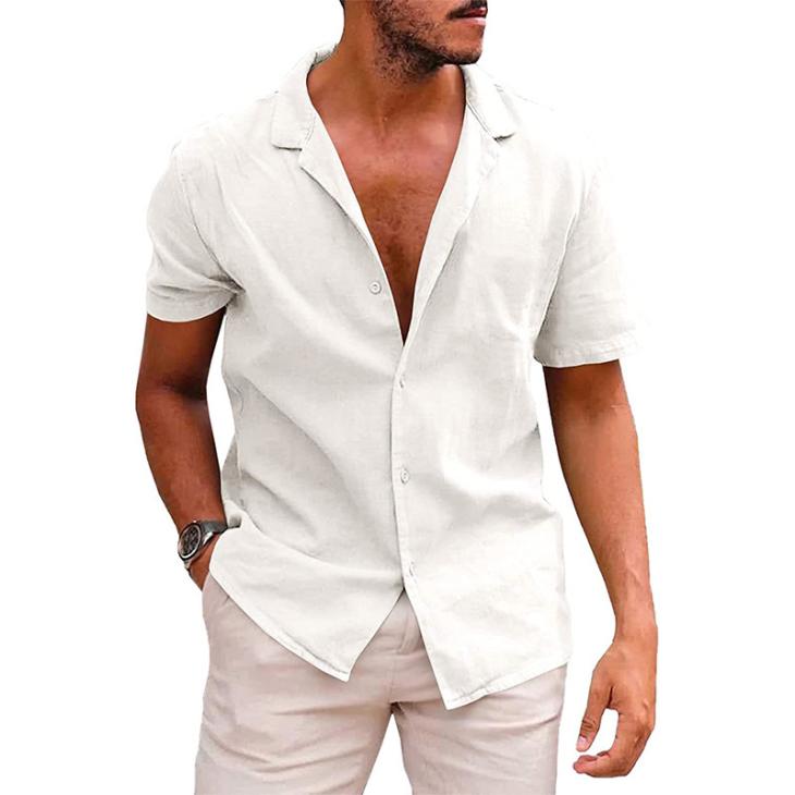 Shirts |  Mens White Linen Blend Short Sleeve Shirt Clothing Mens