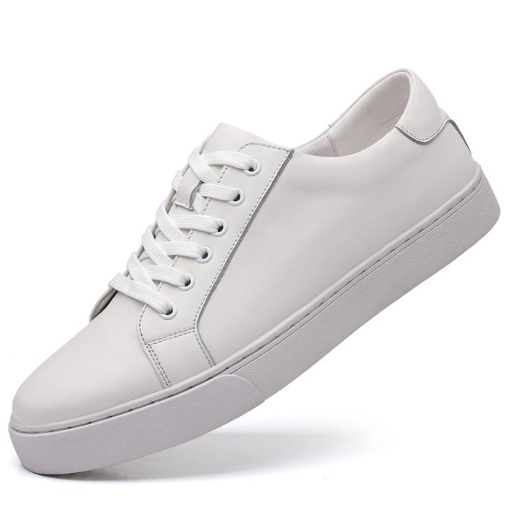 Shoes |  Mens White Leather-Look Lace Up Trainers Mens Mens