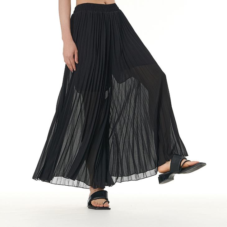 Skirts |  Womens Black Pleated Chiffon Midi Skirt Clothing Skirts