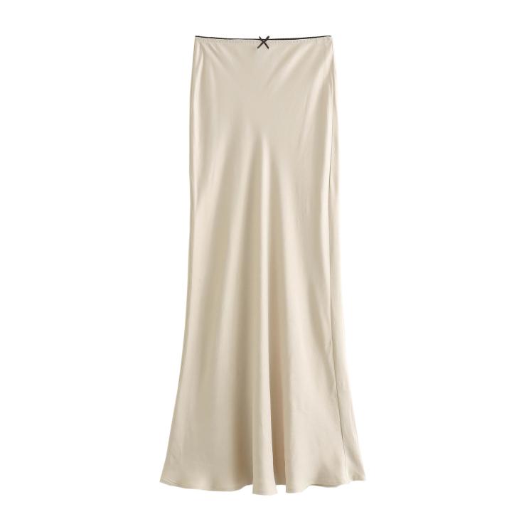 Skirts |  Womens Cream Satin Bow Trim Midi Skirt Clothing Skirts