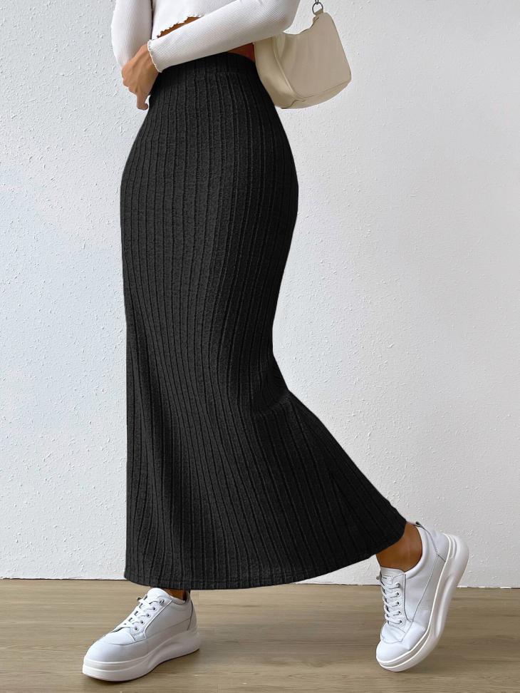 Skirts |  Womens Grey Brushed Ribbed Midi Skirt Clothing Skirts