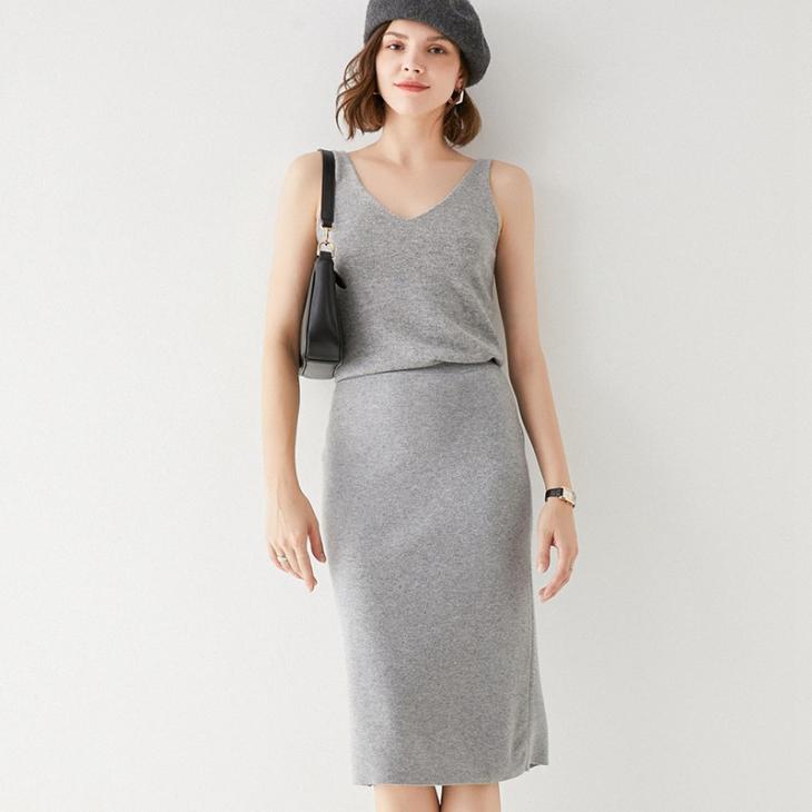 Skirts |  Womens Grey Compact Knit Midi Skirt Clothing Jumpers & Cardigans