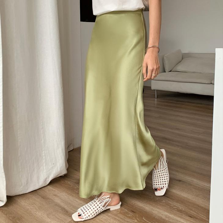 Skirts |  Womens Khaki Satin Midi Skirt Clothing Skirts