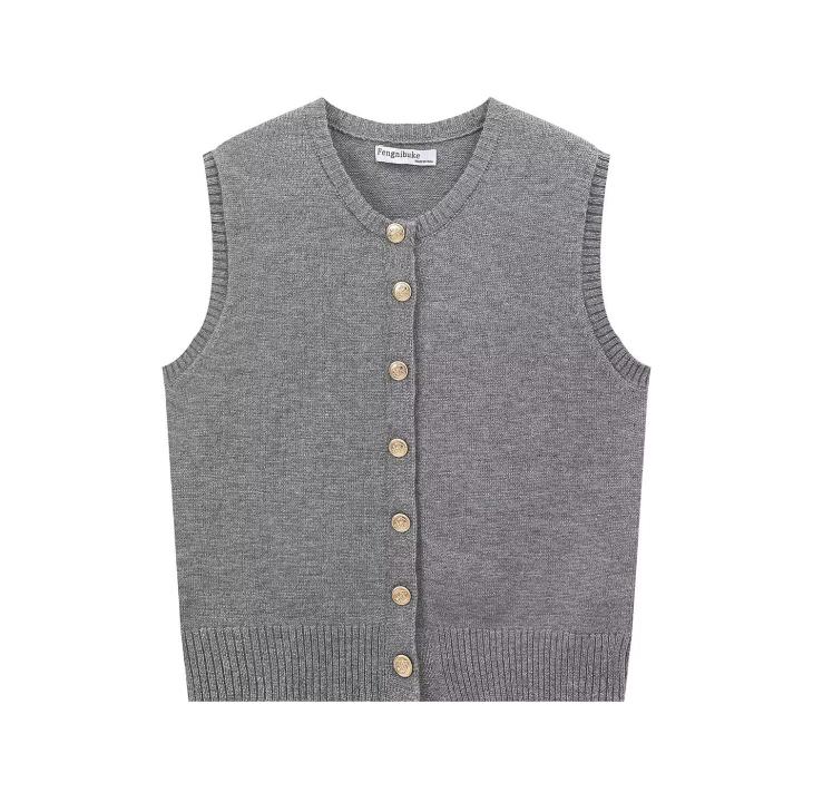 Suits & Tailoring |  Womens Grey Crew Neck Button Through Knitted Waistcoat Clothing Suits & Tailoring