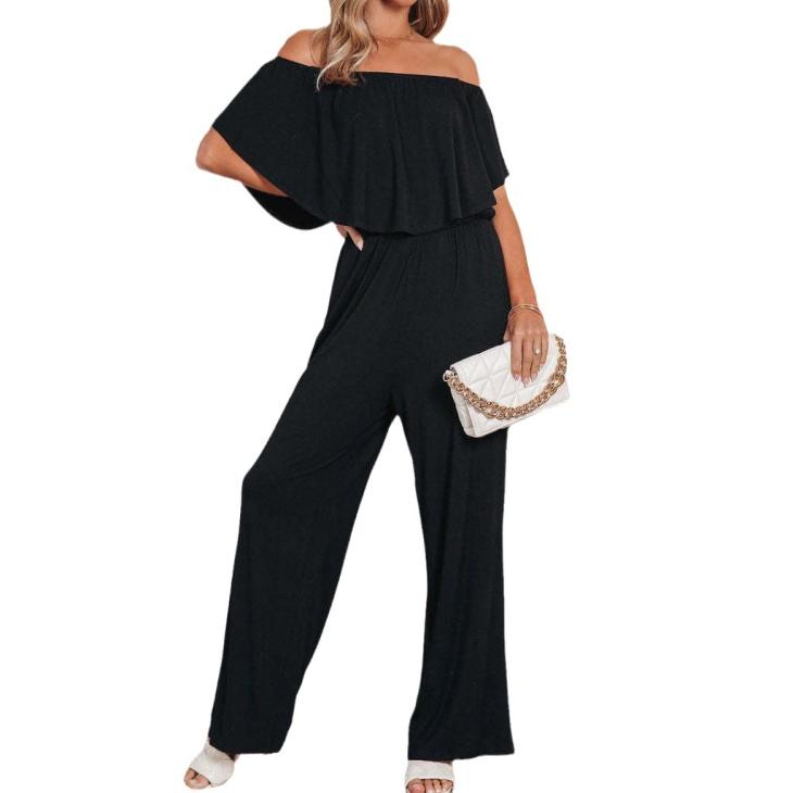 Swimwear & Beachwear |  Womens Black Bandeau-Neck Ruffle-Trim Beach Jumpsuit Clothing Swimwear & Beachwear