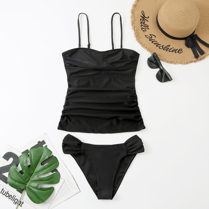 Swimwear & Beachwear |  Womens Black Ruched Removable Strap Square Neck Swimsuit Clothing Swimwear & Beachwear