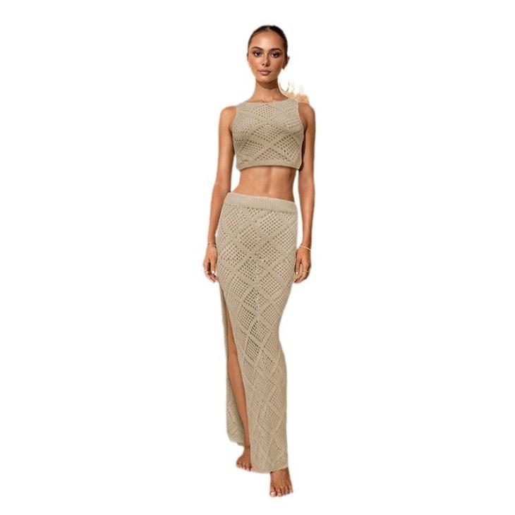 Swimwear & Beachwear |  Womens Cream Metallic Thread Crochet Beach Maxi Skirt Clothing Swimwear & Beachwear