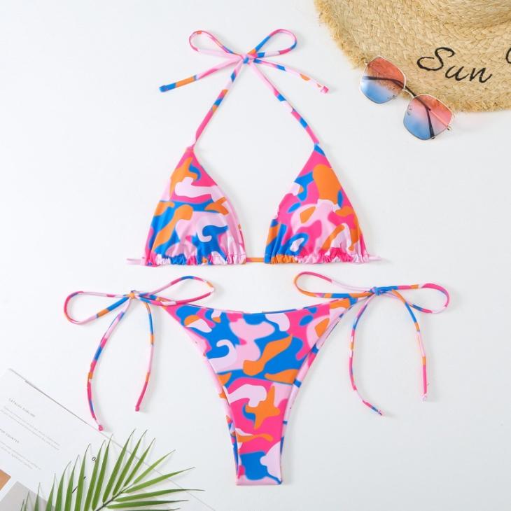 Swimwear & Beachwear |  Womens Pink Abstract-Pattern Triangle Bikini Top Clothing Swimwear & Beachwear