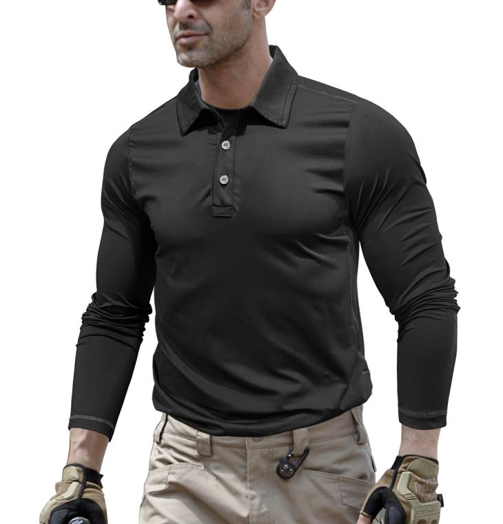 T-Shirt & Polos |  Mens Black Long Sleeve Polo Shirt Clothing Mens