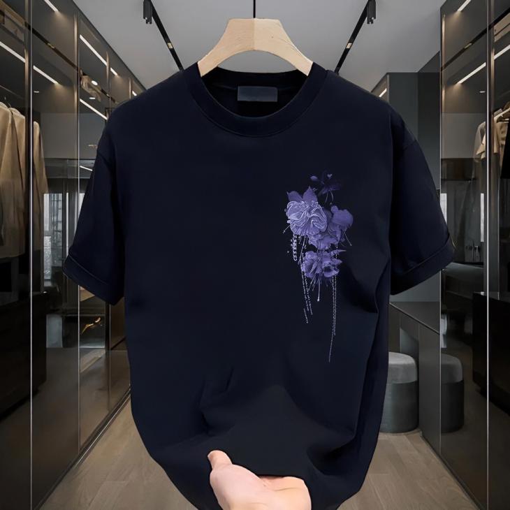 T-Shirt & Polos |  Mens Bright Blue Cotton Flower Stencil Oversized T-Shirt Clothing Mens