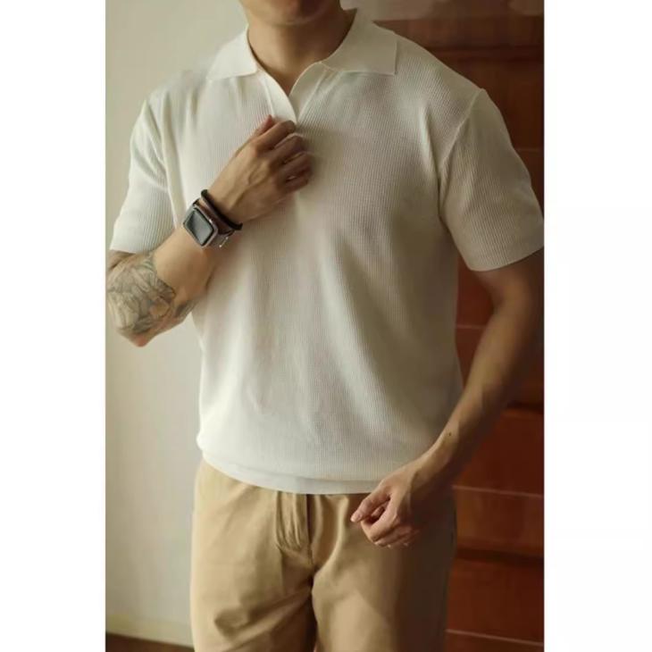 T-Shirt & Polos |  Mens Stone Textured Cotton-Blend Open-Collar Polo Shirt Clothing Mens