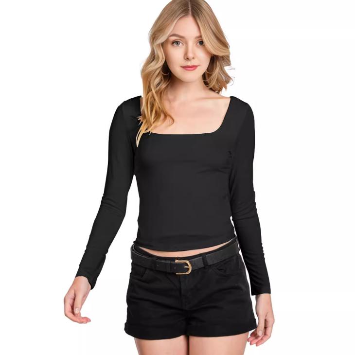 Tops |  Womens Black Cotton Blend Square Neck Bodysuit Basics Basics