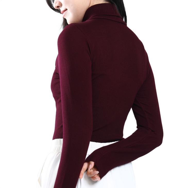 Tops |  Womens Burgundy Ribbed High Neck Long Sleeved Top Basics Basics