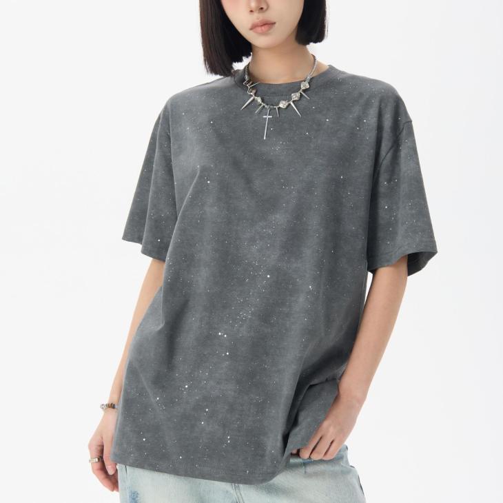 Tops |  Womens Dark Grey Acid Wash Diamante Embellished Jersey T-Shirt Clothing Tops