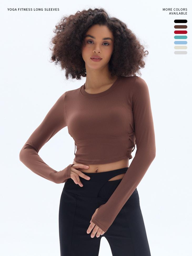 Tops |  Womens Khaki Ribbed Crew Neck Long Sleeved Top Basics Basics