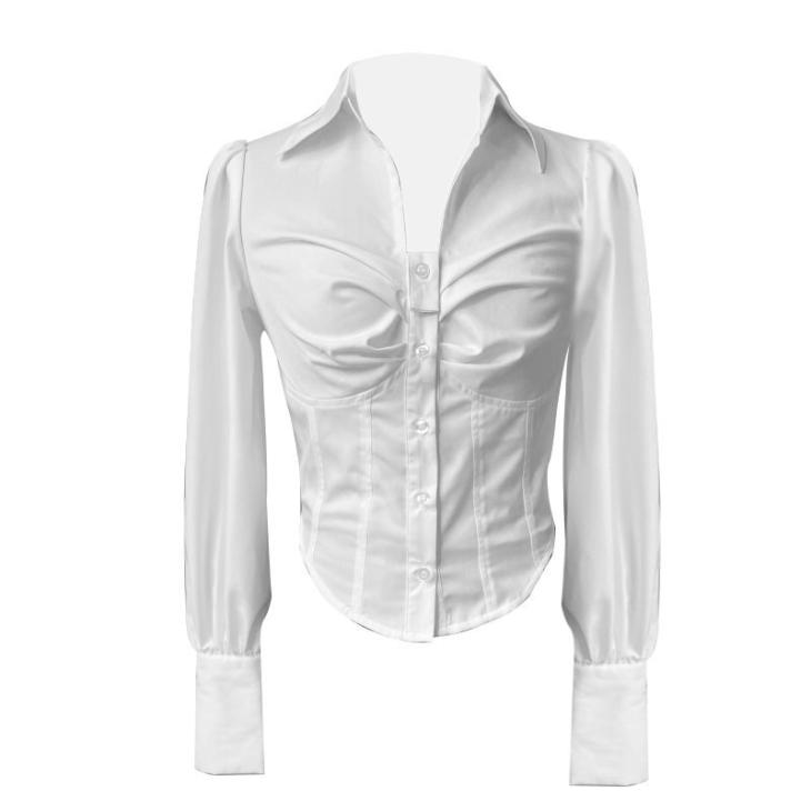 Tops |  Womens White Cotton Poplin Crop Corset Shirt Clothing Shirts & Blouses