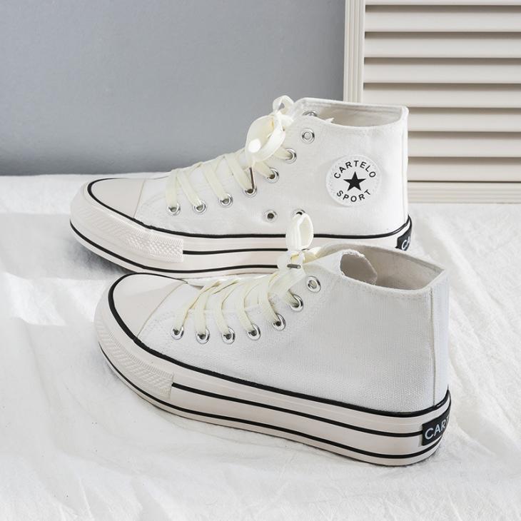 Trainers |  Womens White Canvas High Top Trainers Shoes Trainers