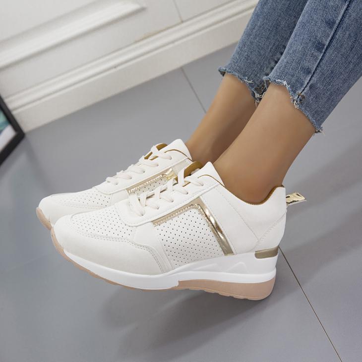 Trainers |  Womens White Metallic-Trim Leather-Look Trainers Flats Flats