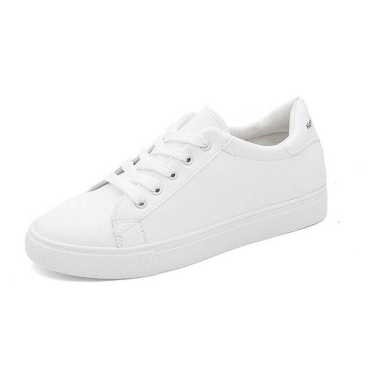 Trainers |  Womens Wide Fit White Leather-Look Lace-Up Trainers Shoes Trainers