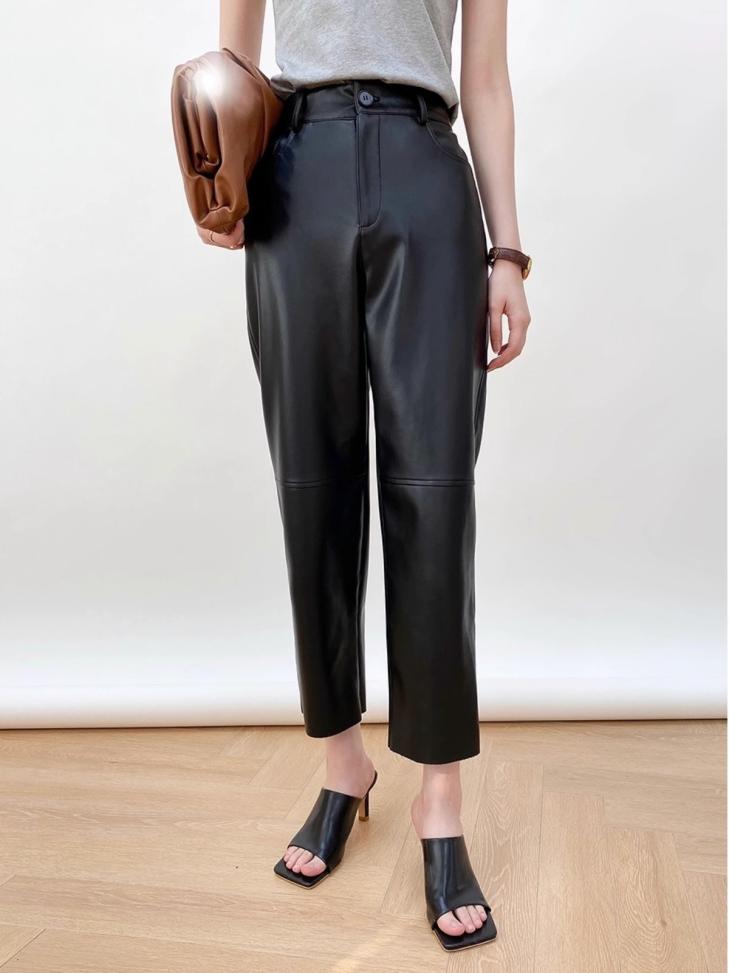 Trousers |  Womens Black Faux Leather Straight Trousers Clothing Trousers