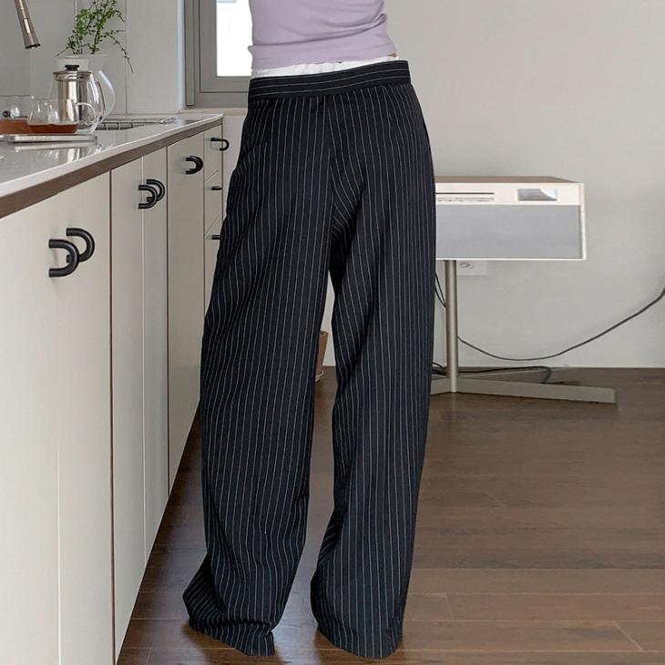 Trousers |  Womens Blue Pinstripe Wide Leg Trousers Clothing Trousers