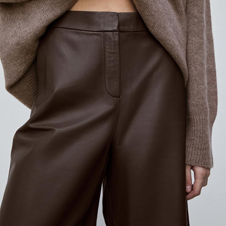 Trousers |  Womens Brown Leather-Look Wide Leg Culotte Trousers Clothing Trousers