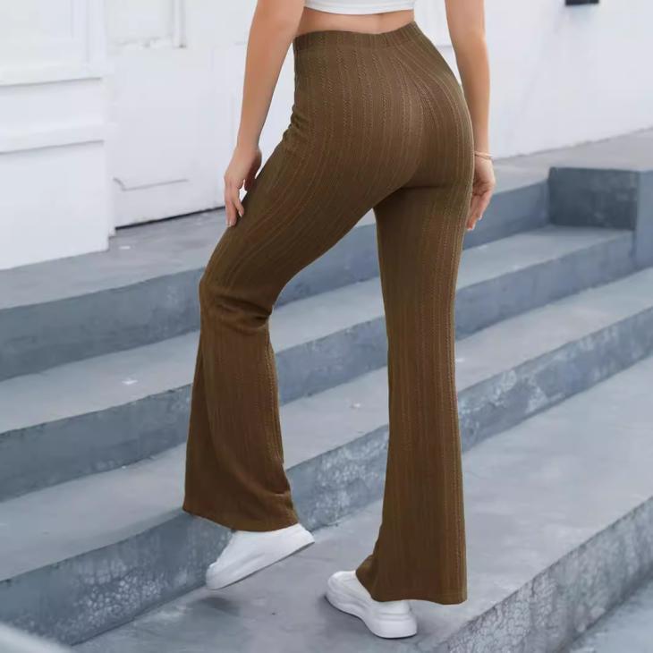 Trousers |  Womens Dark Brown Ribbed Foldover Waist Flared Trousers Clothing Trousers