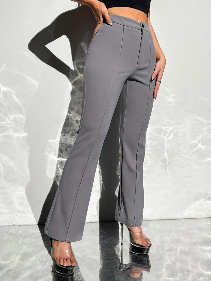 Trousers |  Womens Dark Grey Ribbed Split Front Flared Trousers Clothing Trousers