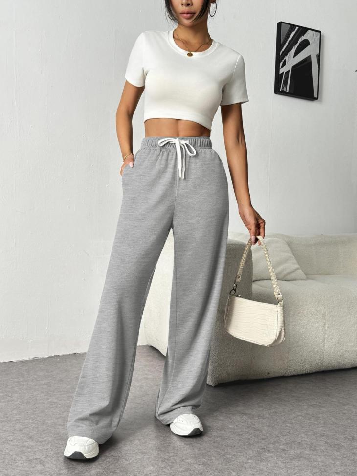 Trousers |  Womens Grey Marl Boxer Detail Ruched Joggers Clothing Lounge & Sports