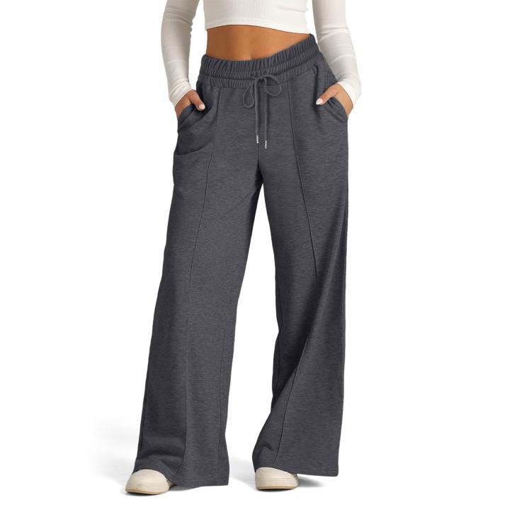 Trousers |  Womens Grey Pin-Tuck Wide Leg Joggers Clothing Lounge & Sports