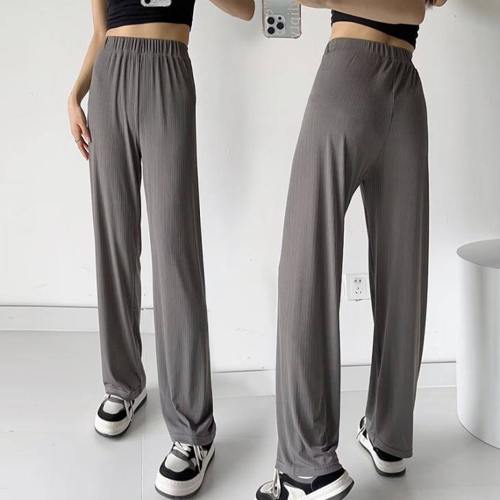 Trousers |  Womens Grey Ribbed Wide Leg Trousers Clothing Trousers