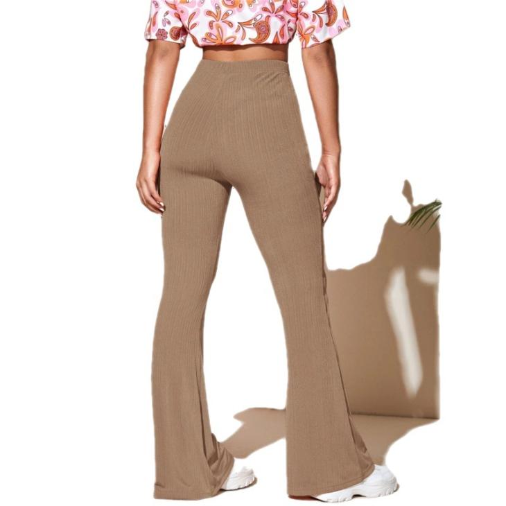 Trousers |  Womens Stone Ribbed Split Front Flared Trousers Clothing Trousers