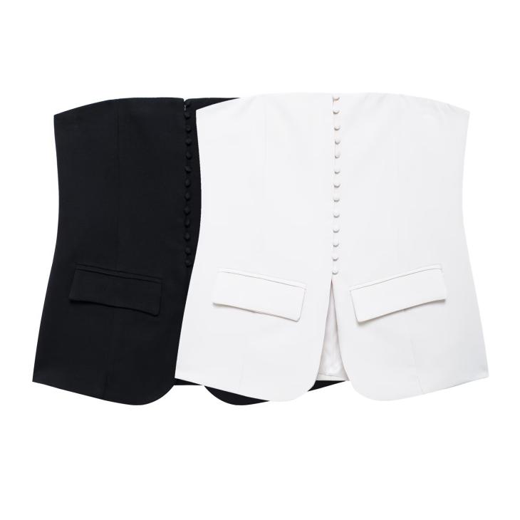 Waistcoats |  Womens Black Button Through Bandeau Waistcoat Clothing Suits & Tailoring