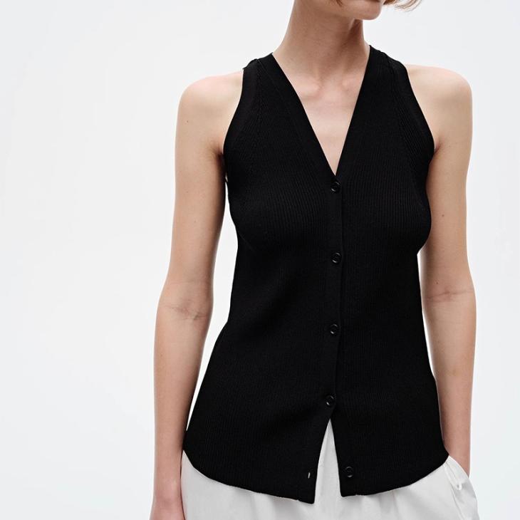 Waistcoats |  Womens Black Button-Up Knit Waistcoat Clothing Waistcoats