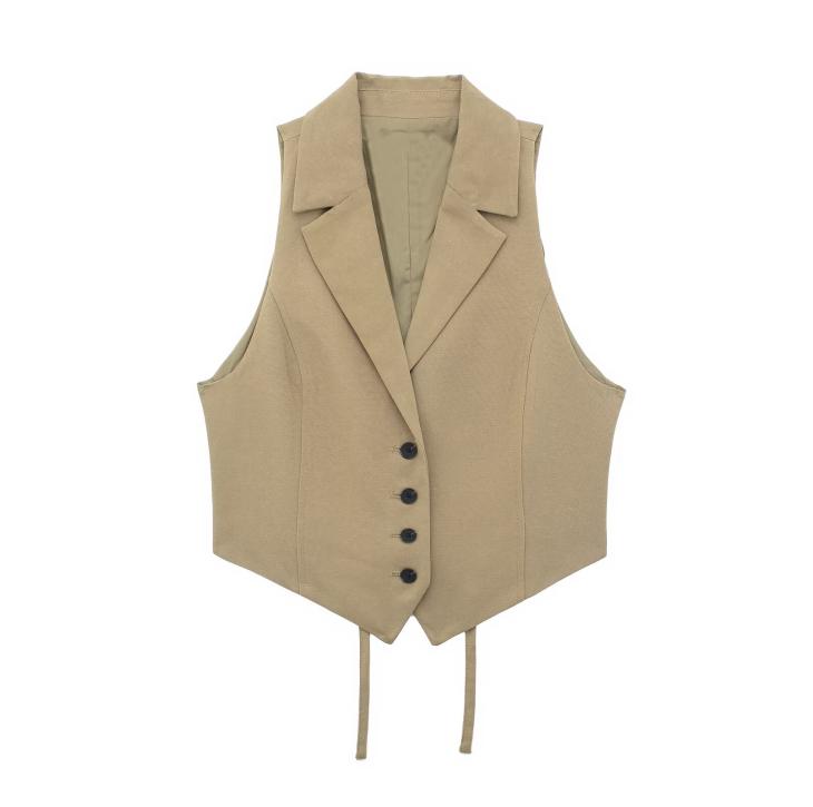 Waistcoats |  Womens Black Cotton-Blend Split Front Waistcoat Vest Top Clothing Waistcoats