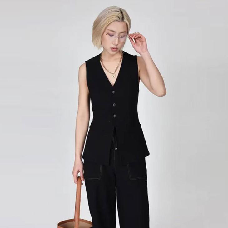 Waistcoats |  Womens Black Soft Touch Button Through Waistcoat Clothing Suits & Tailoring