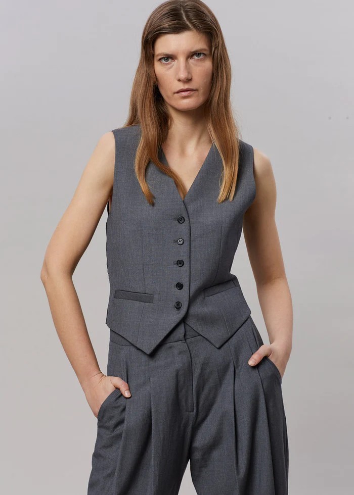 Waistcoats |  Womens Grey Button Front Waistcoat Clothing Waistcoats