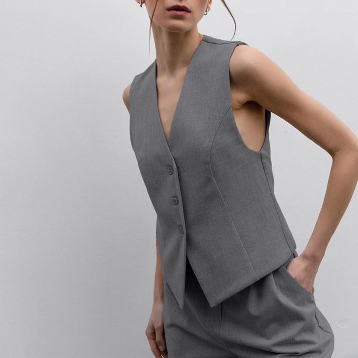 Waistcoats |  Womens Grey Marl Button Front Waistcoat Clothing Waistcoats