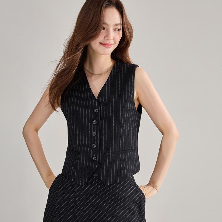 Waistcoats |  Womens Navy Pinstripe Relaxed Waistcoat Clothing Waistcoats