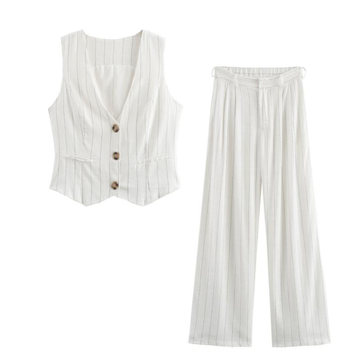 Waistcoats |  Womens Off White Stripe Linen Blend Waistcoat Clothing Waistcoats