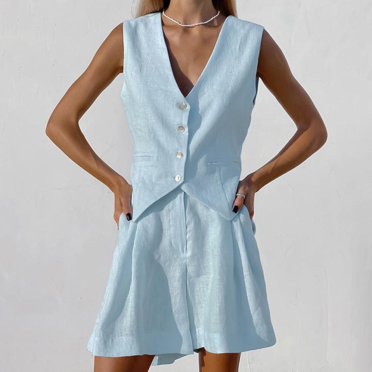 Waistcoats |  Womens Pale Blue Button Front Waistcoat Clothing Waistcoats