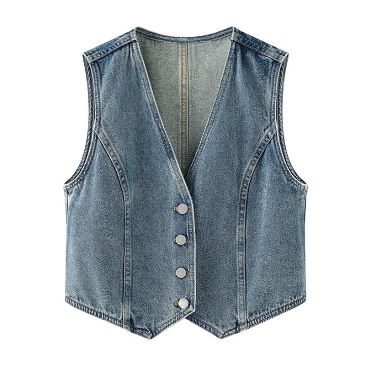 Waistcoats |  Womens Pale Blue Crop Denim Waistcoat Clothing Waistcoats