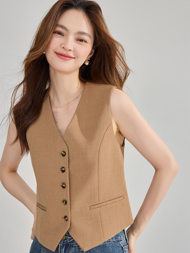 Waistcoats |  Womens Stone Button Front Waistcoat Clothing Waistcoats