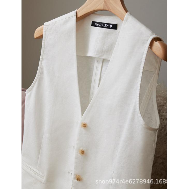 Waistcoats |  Womens Stone Linen Blend Longline Waistcoat Clothing Waistcoats