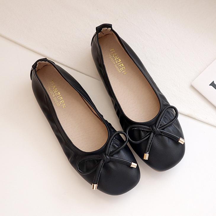 Ballet Pumps |  Womens Black Leather-Look Ballerina Pumps Ballet Pumps Ballet Pumps