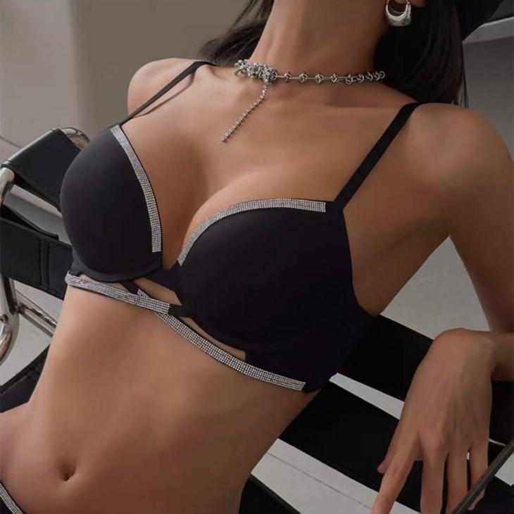 Lingerie |  Womens Black Dd+ Diamanté Strap Plunge Bra Clothing Lingerie